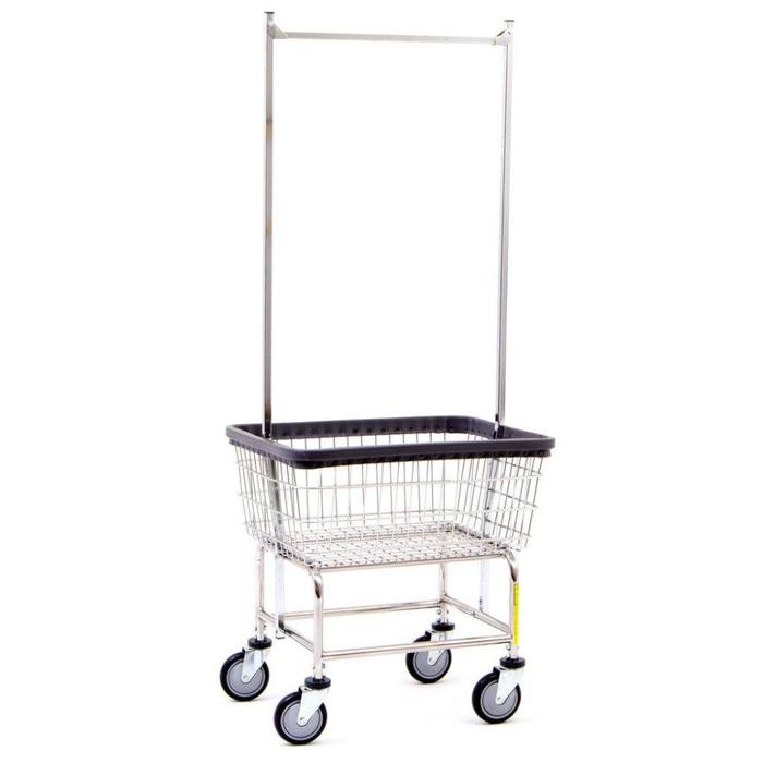 NARROW LAUNDRY BASKET CART WITH DOUBLE POLE RACK